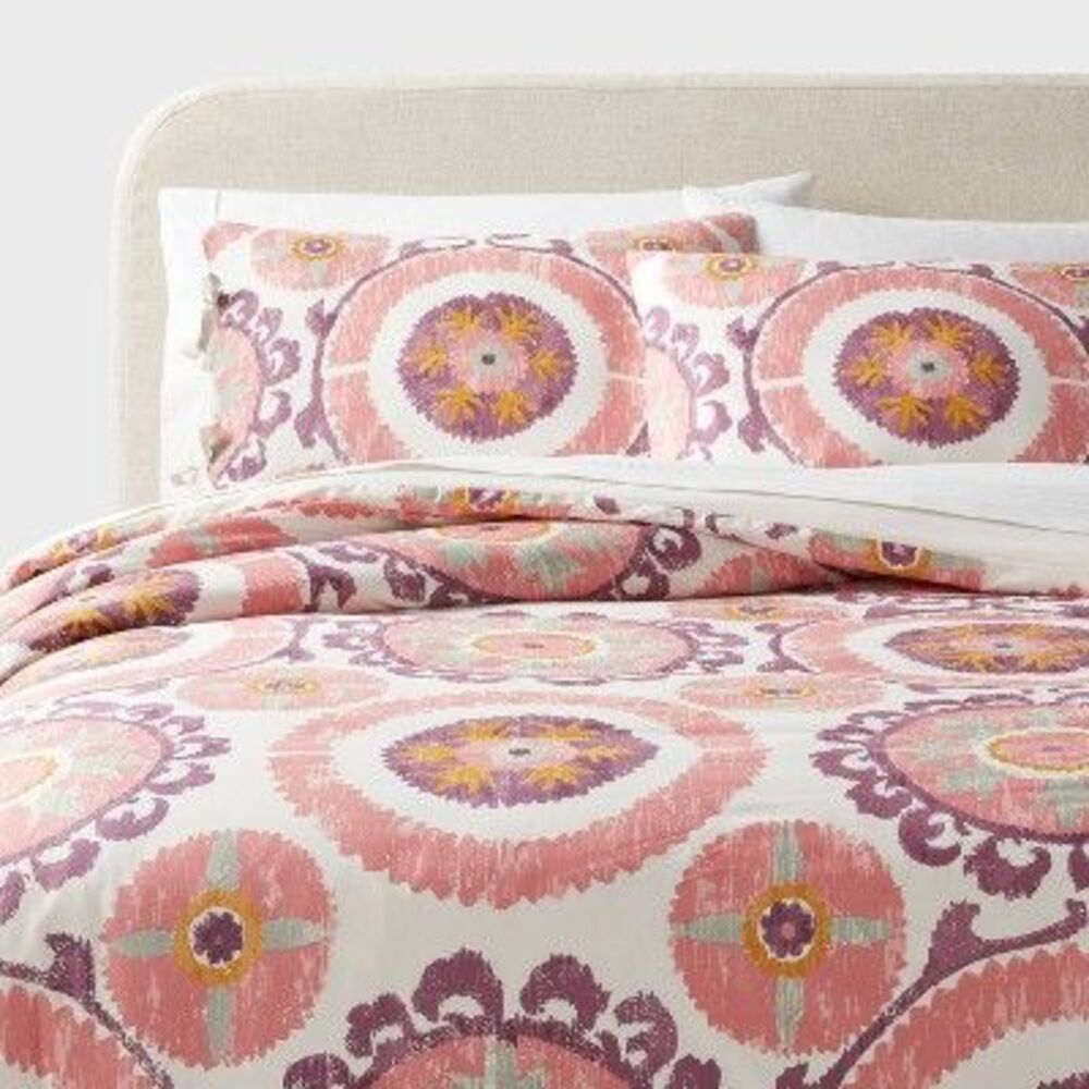 Threshold Duvet Set Cotton Sateen Boho Corner Ivory/Orange/Plum R White